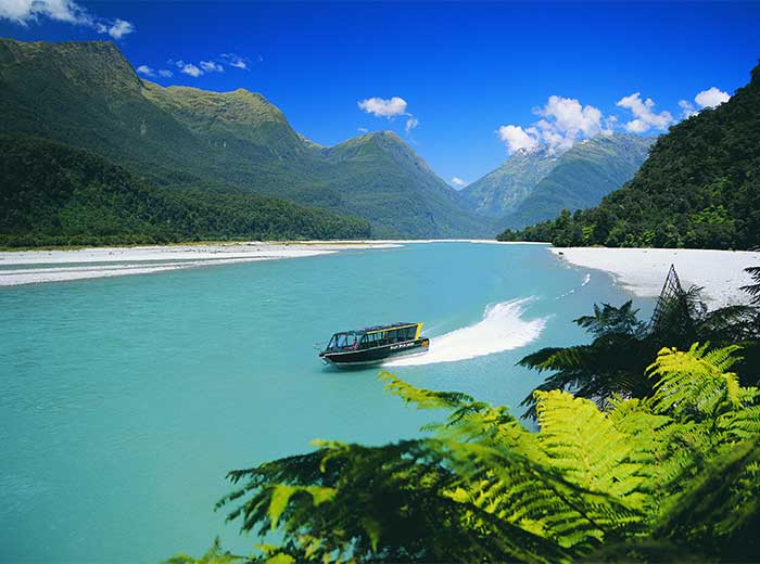 Jet boat in the Haast River Valley